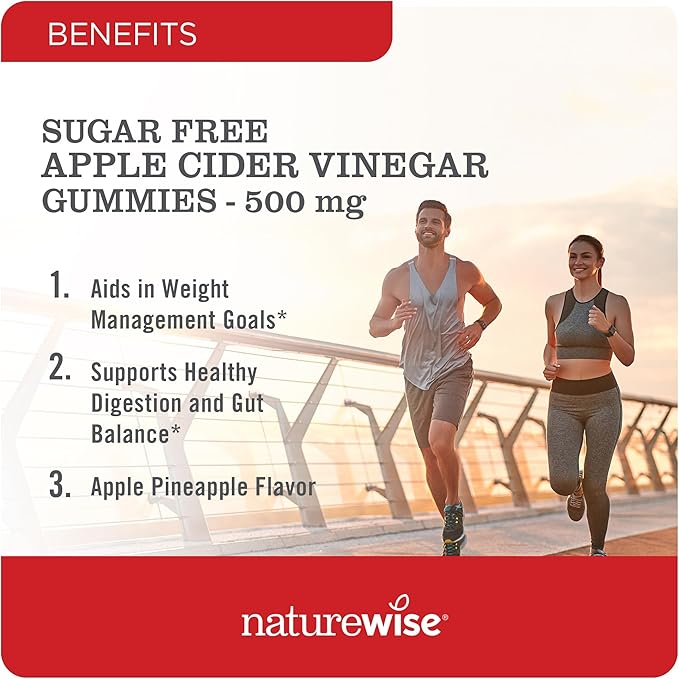NatureWise Apple Cider Vinegar Keto Gummies - 1000mg ACV per 2, Sugar Free, Vegan - Energy & Gut Health - ACV Gummies W/Vitamin B12-60 Gummies[1-Month Supply for 1000mg / 2-Month Supply for 500mg]
