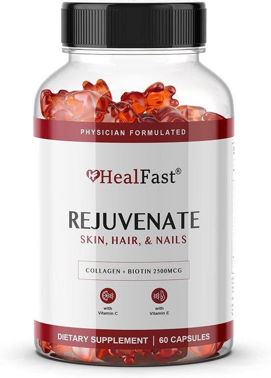 Rejuvenate Vitamin and Mineral Gummy Supplement - Collagen Gummies + Vitamins, Biotin, and Zinc - Anti Aging Beauty & Skin Supplement Clinically-Studied & Physician Formulated - 60 Count