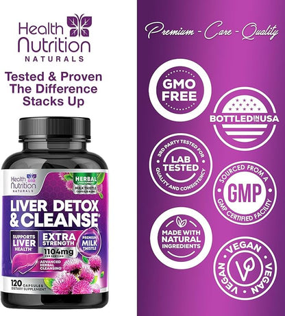 Gentle Liver Cleanse Detox & Repair Formula - Herbal Liver Support Supplement: Milk Thistle with Silymarin, Artichoke Extract, Dandelion, Beet, Chicory Root, & Turmeric for Liver Health - 120 Capsules
