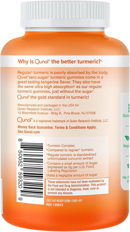 Qunol Zero Sugar Turmeric Gummies, Gummy with 500mg Turmeric Curcumin, Joint Support Supplement, Ultra High Absorption Tumeric Curcumin, Vegetarian, Gluten Free, 120 Count