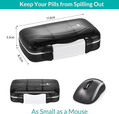 Fullicon Portable Pill Organizer Weekly, Small Travel Pill Case with 7 Compartment, Moistureproof and Airtight Pill Box, Travel Pill Holder for Vitamins/Fish Oils/Supplements