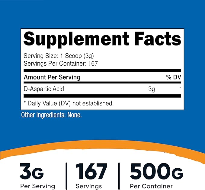 Nutricost D-Aspartic Acid (DAA) Powder 500G - DAA Supplement