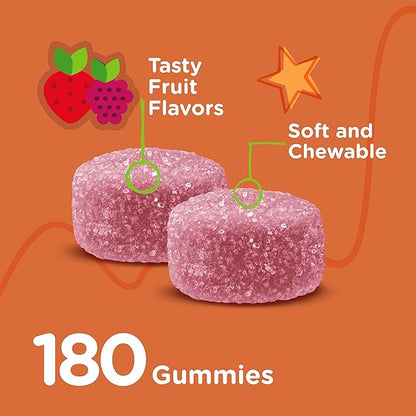 Kids Calcium Gummies + Vitamin D3 & Magnesium Citrate for Kids and Teens - Supports Bone Health, Immune Support, Energy & Muscle Function - Gluten Free, GMO Free - Tasty Chewable Fruit Flavored Gummy