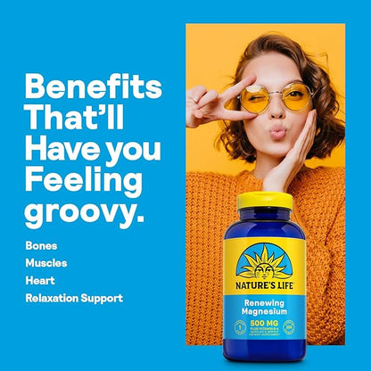 Nature’s Life Renewing Magnesium 500 mg - Magnesium Citrate, Magnesium Malate, Magnesium Oxide Plus Vitamin B-6 - Muscles and Nerves Support - Lab Verified (250 Servings, 250 VegCaps)