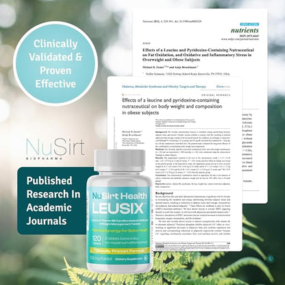 LEUSIX by NuSirt Health – GLP-1 Complement for Weight Management & Metabolic Support - Clinically Tested Patented Supplement with Leucine & Vitamin B6 | 588mg Tablets (120 Ct. – 1 Month Supply)