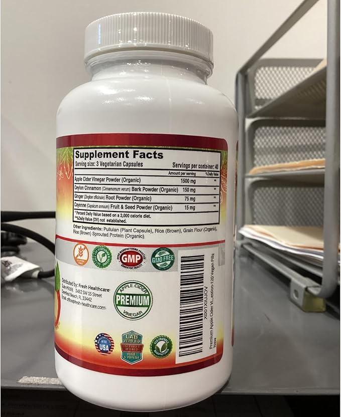 Apple Cider Vinegar Capsules Max 1740mg with Mother - 100% Natural & Raw with Cinnamon, Ginger & Cayenne Pepper - Ideal for Healthy Living, Detox & Digestion -120 Vegan Pills