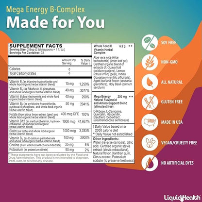 LIQUIDHEALTH Children Focus & Energy Liquid Vitamin Bundle with Attention Teens & Kids, Mega Energy B-Complex Supplement - Liquid Vitamins for Kids, Improve Child's Concentration, Mood & Boosts Energy