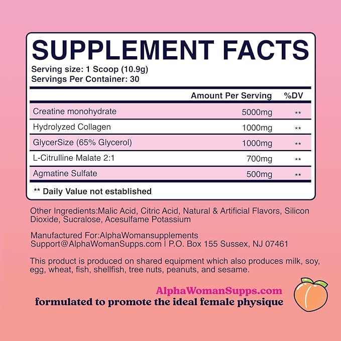 • Creatine for Women • Pre Workout Women • Booty Builder • Keto Friendly • Collagen • Pump It Up for The Perfect Peach • 30 SRV-Sweet Peach Mango Flavor