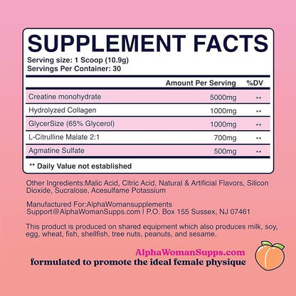 • Creatine for Women • Pre Workout Women • Booty Builder • Keto Friendly • Collagen • Pump It Up for The Perfect Peach • 30 SRV-Sweet Peach Mango Flavor