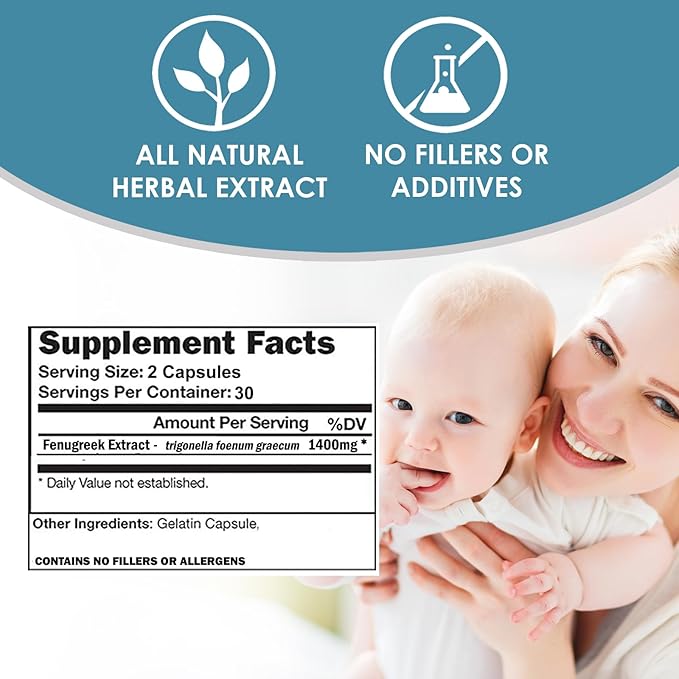 VH Nutrition Fenugreek+ | Fenugreek Capsules for Women | 1400mg Lactation Supplement* | Extra Strength Mother's Breastfeeding Support Formula* | Easy to Swallow 60 Capsules