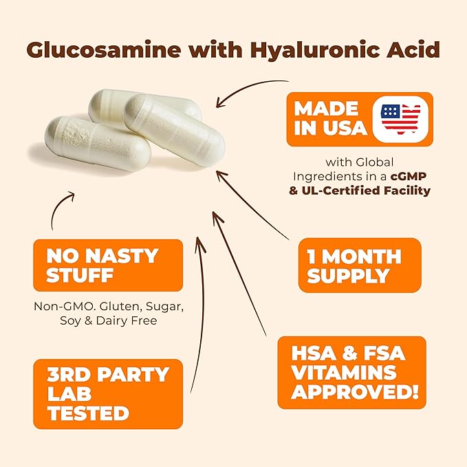Glucosamine Sulfate with Hyaluronic Acid, Bioperine, MSM & Boswellia. 5-in-One Joint Support Supplement. Antioxidant & Inflammatory Support - Joint Health, Flexibility and Comfort. 2 Pack