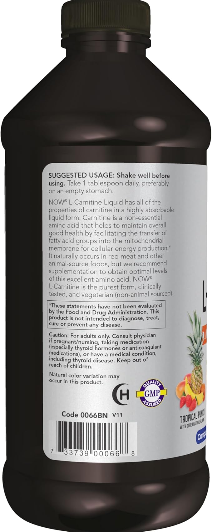 NOW Sports Nutrition, L-Carnitine Liquid 1,000 mg, Highly Absorbable, Tropical Punch, 16-Ounce