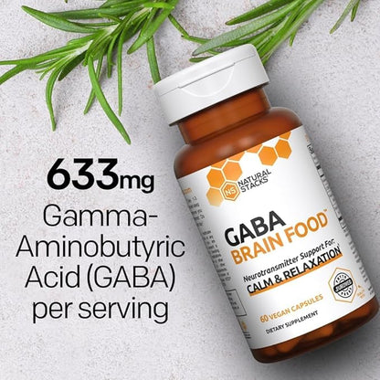 NATURAL STACKS GABA Supplement - L-Citrulline & Grape Seed Extract - Deep Relaxation and Calm - Night Time Aid - Promotes Healthy Production of GABA (Gamma-Aminobutyric Acid) - 60 Capsules