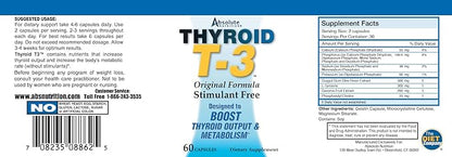 Fat Burning Metabolism Boosting Supplement, Thyroid T-3, 60 Capsules