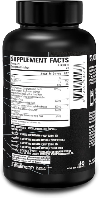 Jacked Factory Build-XT Max Muscle Builder for Men and Women - ATP Supplement with Peak02 Cordyceps, KSM-66 Ashwagandha, & ElevATP for Muscle Recovery, Muscle Growth, Increased Endurance - 120 Count