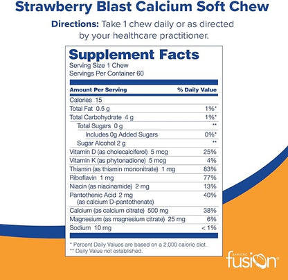 Bariatric Fusion Calcium Citrate & Energy Soft Chew Bariatric Vitamin | Strawberry Flavored | Sugar Free | Bariatric Surgery Patients Including Gastric Bypass and Sleeve Gastrectomy | 60 Count