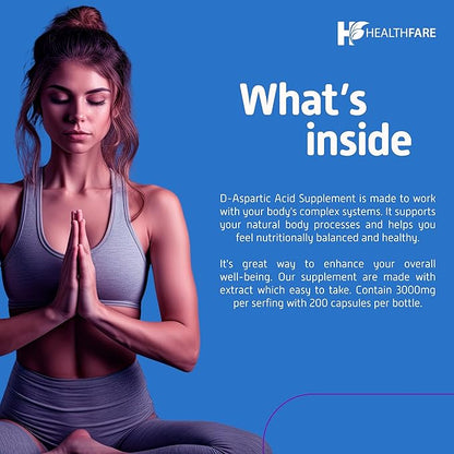 D-Aspartic Acid (DAA) 3000mg | 200 Capsules | DAA Premium Amino Acid | Non-GMO, Gluten Free Supplement