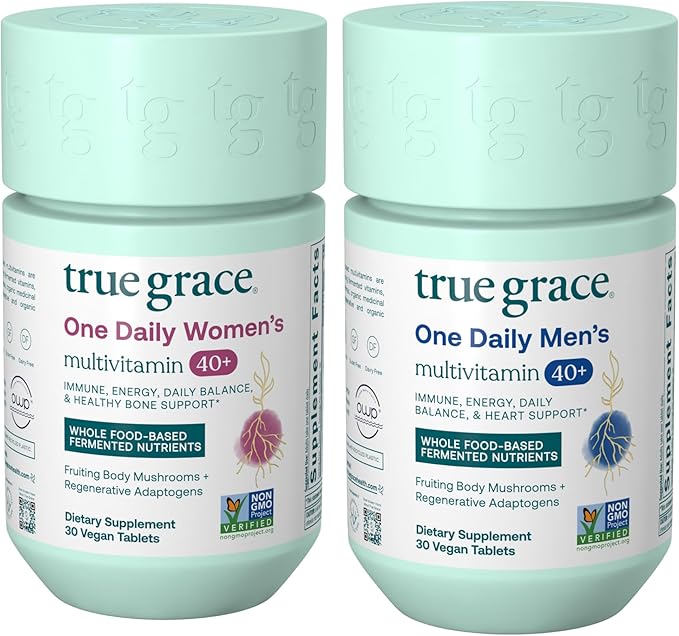 True Grace One Daily Men's Multivitamin 40+ (30 Vegan Tablets) + One Daily Women’s Multivitamin 40+ (30 Vegan Tablets) - Non-GMO - 30-Day Supply of Each