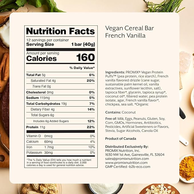 Promix Nutrition Vegan Protein Puff Bars | High Protein, Low Calorie Marshmallow Crispy Treat | Kosher, Soy Free - French Vanilla