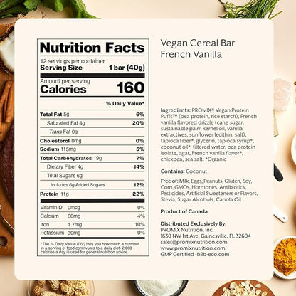 Promix Nutrition Vegan Protein Puff Bars | High Protein, Low Calorie Marshmallow Crispy Treat | Kosher, Soy Free - French Vanilla