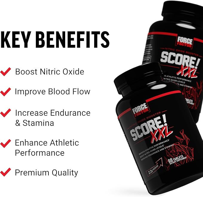 FORCE FACTOR Score! XXL Nitric Oxide Booster Supplement for Men with L-Citrulline, Horny Goat Weed, Black Maca, & Tribulus Terrestris to Increase Stamina, Energy, and Physical Performance, 60 Tablets