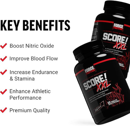 FORCE FACTOR Score! XXL Nitric Oxide Booster Supplement for Men with L-Citrulline, Horny Goat Weed, Black Maca, & Tribulus Terrestris to Increase Stamina, Energy, and Physical Performance, 60 Tablets