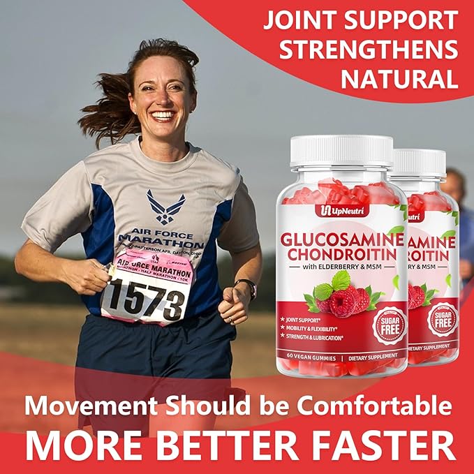 Sugar Free Glucosamine Chondroitin Gummies, Extra Strength 1500mg Glucosamine with Chondroitin MSM & Elderberry & Turmeric, Joint Support Supplement for Men & Women Joint Health