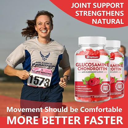 Sugar Free Glucosamine Chondroitin Gummies, Extra Strength 1500mg Glucosamine with Chondroitin MSM & Elderberry & Turmeric, Joint Support Supplement for Men & Women Joint Health