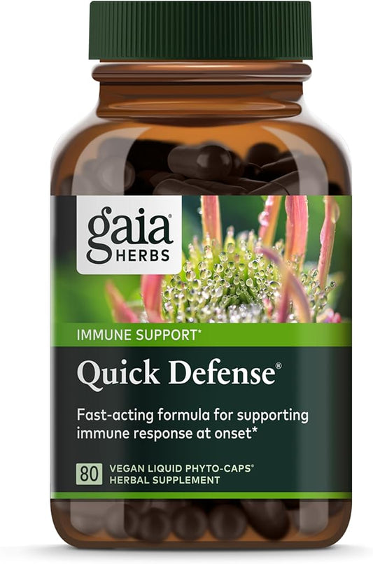 Gaia Herbs Quick Defense - Fast-Acting Immune Support Supplement for Use at Onset of Symptoms - with Echinacea, Black Elderberry, Ginger & Andrographis - 80 Vegan Liquid Phyto-Capsules (8-Day Supply)