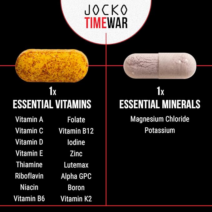 Jocko Fuel TIME WAR Multivitamin - Healthy Aging Supplement for Heart, Bone, & Eye Health, Essential Vitamins and Minerals, Supports Stress Relief and Energy Levels - 30 Day Supply