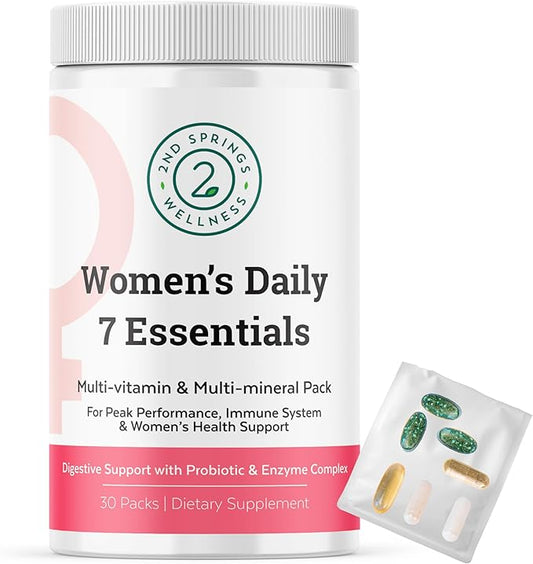 Daily 7 Essentials Women's Vitamin Pack -7 Pack Complete Women's Multivitamin Packet with Energy, Metabolism, Immune System, Women's Health Support with Probiotics, More