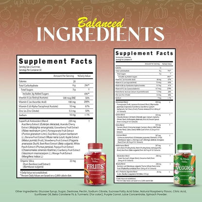 Fruits and Vegetables Supplements for Adults: Tasty and Nutritious Fruit and Veggies Gummies Supplement for Adults, Made in USA, Non-GMO, Gluten-Free (60 Super Green Veggies, 60 Super Fruits) 2-pack