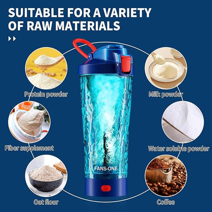 Electric Protein Shaker Bottle, 24oz Lockable Electric Blender Cup, Tritan USB Rechargeable Protein Shake Mixer, Blender Shaker Cups for Protein Shakes, Blue