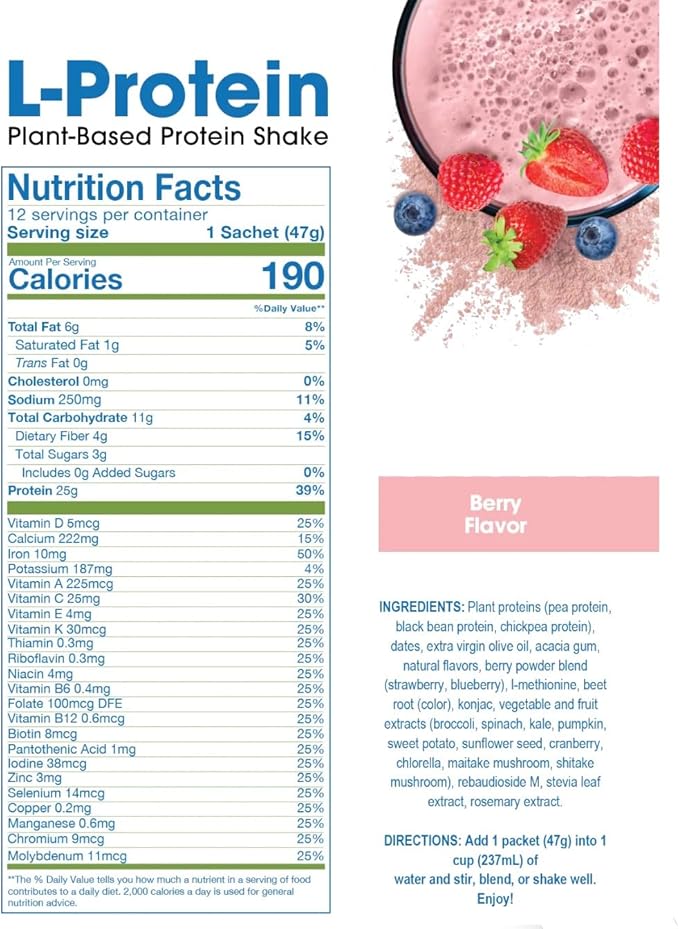 ProLon Longevity Plant Based Protein Powder | Muscle Synthesis & Repair, Healthy Aging, Boost Performance | Vitamins, Gluten Free, Amino Acids, Antioxidants | 25g of Protein | Berry, 24 Packets