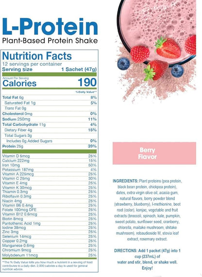 ProLon Longevity Plant Based Protein Powder | Muscle Synthesis & Repair, Healthy Aging, Boost Performance | Vitamins, Gluten Free, Amino Acids, Antioxidants | 25g of Protein | Berry, 24 Packets