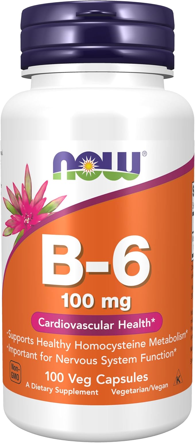 NOW Foods Supplements, Vitamin B-6 (Pyridoxine HCl) 100 mg, Cardiovascular Health*, 100 Veg Capsules