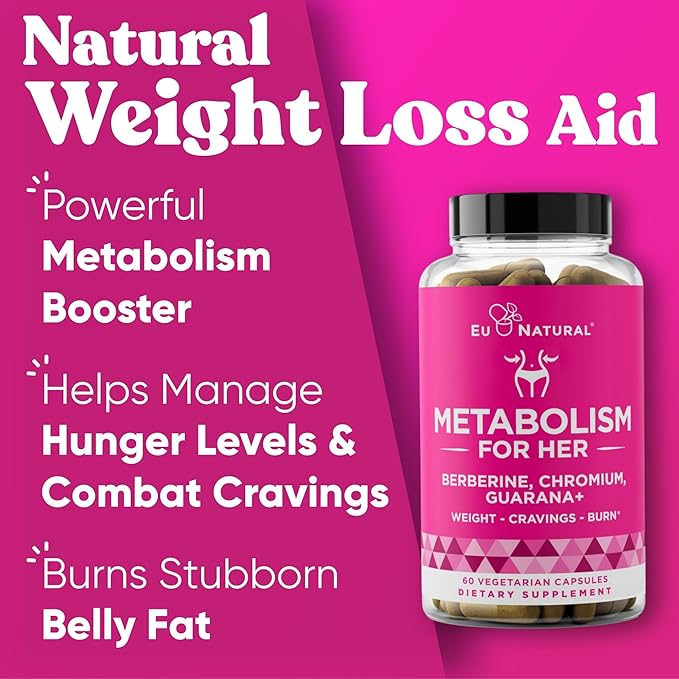 Metabolism for Her - Weight Loss Pills for Women - Appetite Suppressant, Fat Burner, Metabolism Booster - Combat Cravings & Lose Belly Fat - Berberine, Chromium Picolinate & Guarana - 60 Veg Capsules
