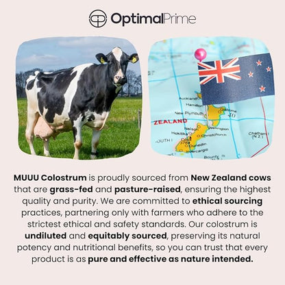Optimal Prime - MUUU Bovine Colostrum Supplement and Superfood Powder for Gut Health, Bloating, Immune Support, Hair, Skin, and Nails Unflavored, 120 Servings