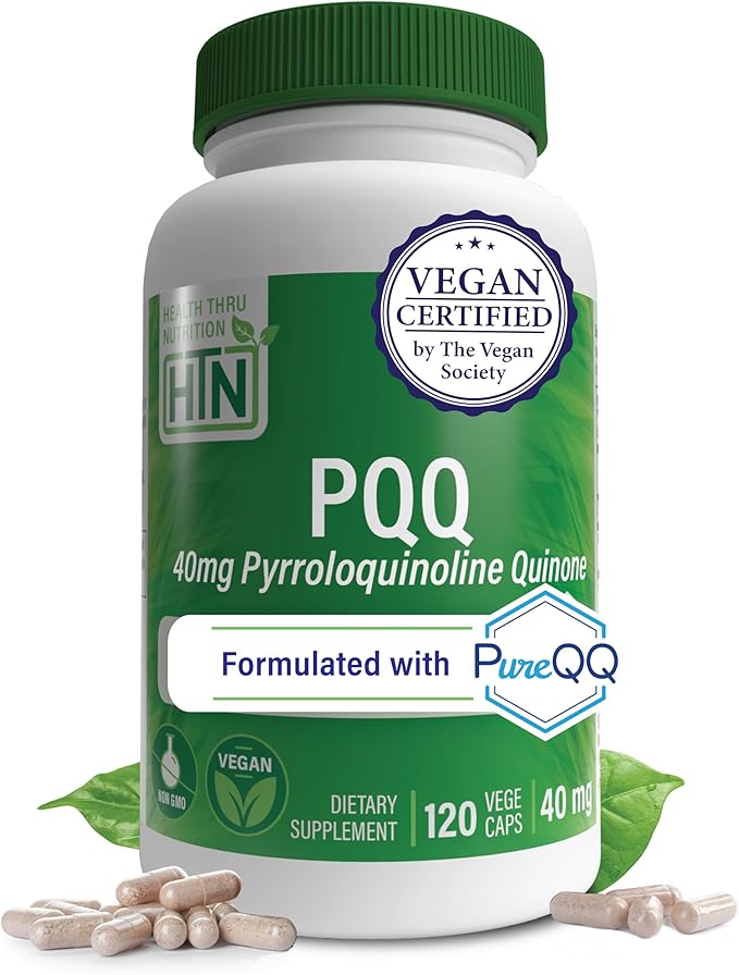 Health Thru Nutrition PQQ 40mg 120 Servings Pyrroloquinoline Quinone as PureQQ | Promotes Mitochondrial Biogenesis | Certified Vegan | Non-GMO Gluten Soy Free Capsules| Clean Label PQQ Supplement