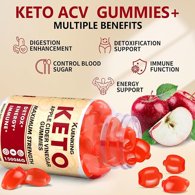Keto ACV Gummies Advanced Formula, Apple Cider Vinegar Gummies Formulated with Pomegranate Beet Juice Powder B12, 1500MG Vegan Non GMO (120 Count)