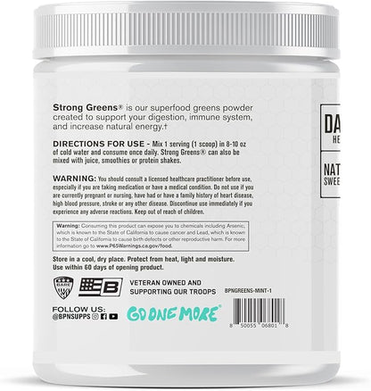 BARE PERFORMANCE NUTRITION, BPN Strong Greens Superfood Powder, Improved Digestion, Increased Energy, Immune System Support, Sweet Mint, 30 Servings