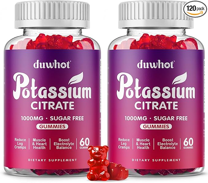 Potassium Citrate 1000mg Gummies, Potassium Supplement for Adults Women & Men, Support Leg Cramps & Muscle Health, 120 Chewables