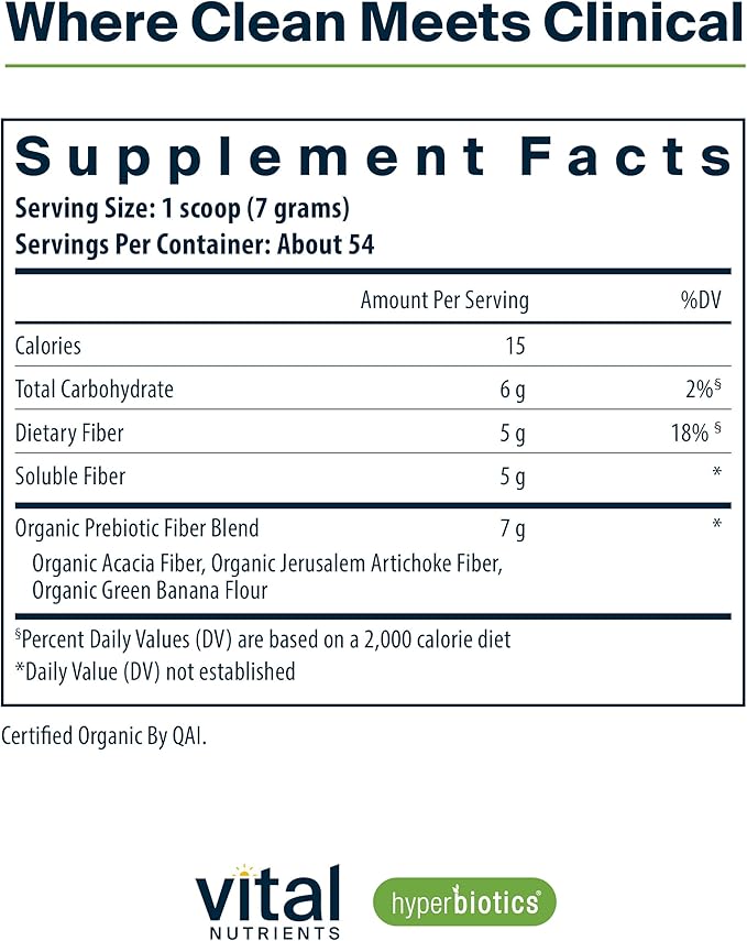 Hyperbiotics Vital Nutrients Organic Prebiotic Powder | Vegan Soluble Fiber Supplement Powder | Unflavored | Organic Food-Based Fiber | Non-GMO | Gluten, Dairy, Soy Free | 54 Servings