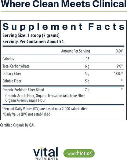 Hyperbiotics Vital Nutrients Organic Prebiotic Powder | Vegan Soluble Fiber Supplement Powder | Unflavored | Organic Food-Based Fiber | Non-GMO | Gluten, Dairy, Soy Free | 54 Servings