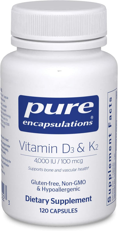 Pure Encapsulations Vitamin D3 & K2 | Bone and Vascular Health Support | 120 Capsules*
