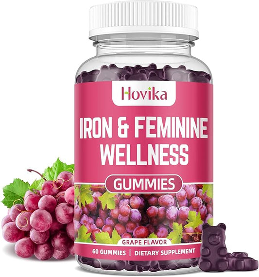 Iron & Hormone Balance for Women Gummies, 40mg Iron Supplement Anemia with multivitamin for Women, Zinc, Selenium, Iodine - for Iron Deficiency - Natural Hormonal Support for PMS, Vegan 60 Count