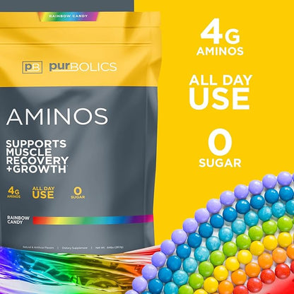 Aminos | 4g of Free-Form Amino Acids, Beta-Alanine, 0 Calories & 60 Servings (Rainbow Candy)