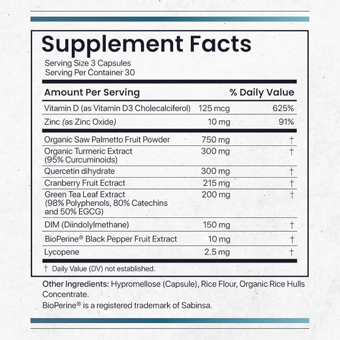 Nature's Pure Blend Prostate Flow Prostate Support - Men's Health - Urinary Support - 90 Caps - Organic Saw Palmetto - Turmeric (95% Curcuminoids) - Green Tea Leaf - Cranberry - Prostate Flow