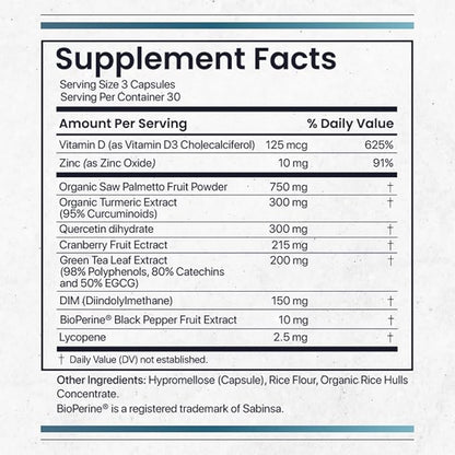 Nature's Pure Blend Prostate Flow Prostate Support - Men's Health - Urinary Support - 90 Caps - Organic Saw Palmetto - Turmeric (95% Curcuminoids) - Green Tea Leaf - Cranberry - Prostate Flow