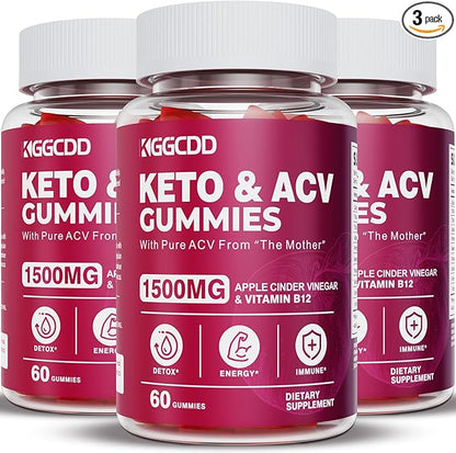 (3 Pack) Keto ACV Gummies Extreme 1500MG Keto Gummies Apple Cider Vinegar Formulated with Pomegranate Beet Juice Powder B12 Vegan Non GMO 180 Gummys